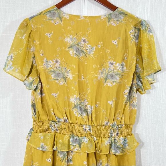 Gilli‎ NWT Floral Ruffle Hem Lined Smocked Waist Flutter Sleeve Dress Sz M - Picture 7 of 11
